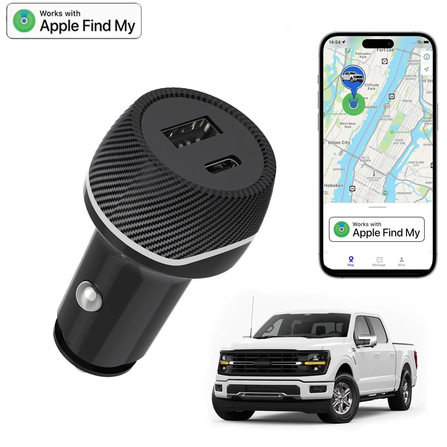 Car Tracker with Rechargeable Battery, Hidden Car Tracker for Theft Prevention and Parking Location, Tracking Devices for Cars Hidden, iOS Only, No Monthly Fee