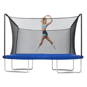 8x12FT Large Rectangular Trampoline with Safety Net & Basketball Hoop, ASTM Certified Trampoline with Net for Kids & Adults, Heavy-Duty Outdoor Backyard Jumping Trampoline with Ladder