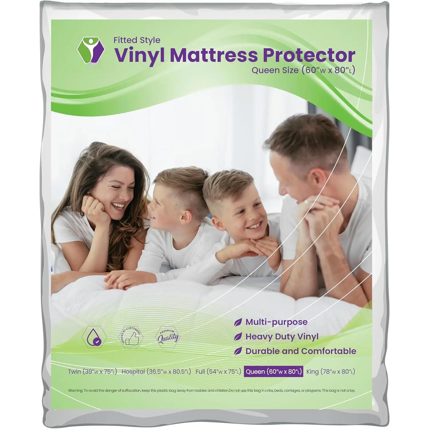 Vinyl Mattress Protector - Contoured Fitted White Slip-On Synthetic PVC Cover Sheet, 1 Pack - Puppy-Proof, Reusable Waterproof Liquid Absorption Mattress Pads/Toppers & Protectors