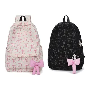 Cute Corduroy Backpack for Women, Lightweight Water-Resistant Anti-Theft School Bag with Bowknot & 15-Inch Laptop Pocket, Backpacks For School, Cute Backpacks For School