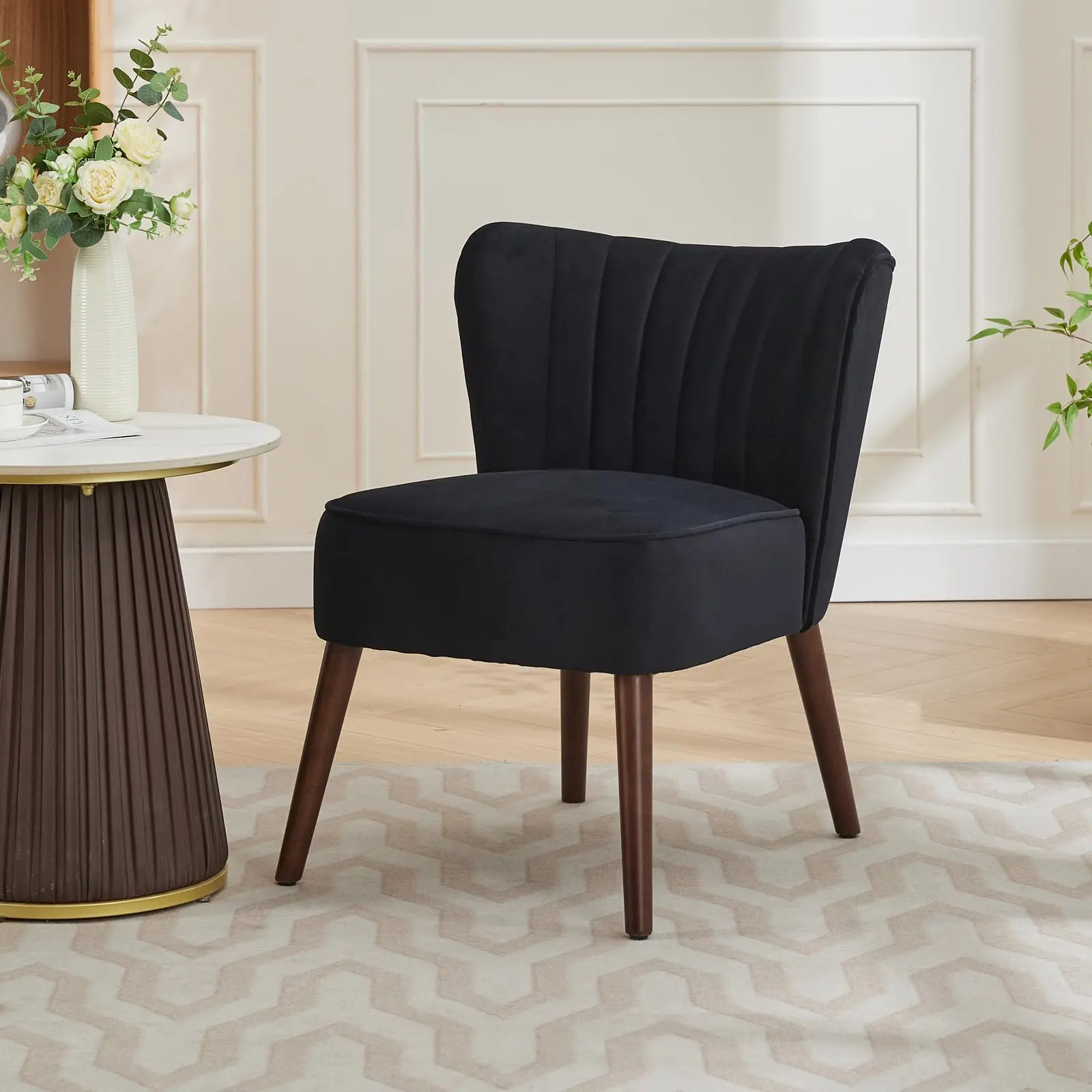 Quilted Modern Soft Single-Seat Armchair-Armless Option for Living Room - Cozy Upholstered Wingback Lounge Chair, Wood Legs, High Resilience Cushion, Adjustable Feet, 300lb Capacity, 22.24x25.98x26.38 Inches, Emerald Green/Black, 22.24 X 25.98 X 26.38 Inc