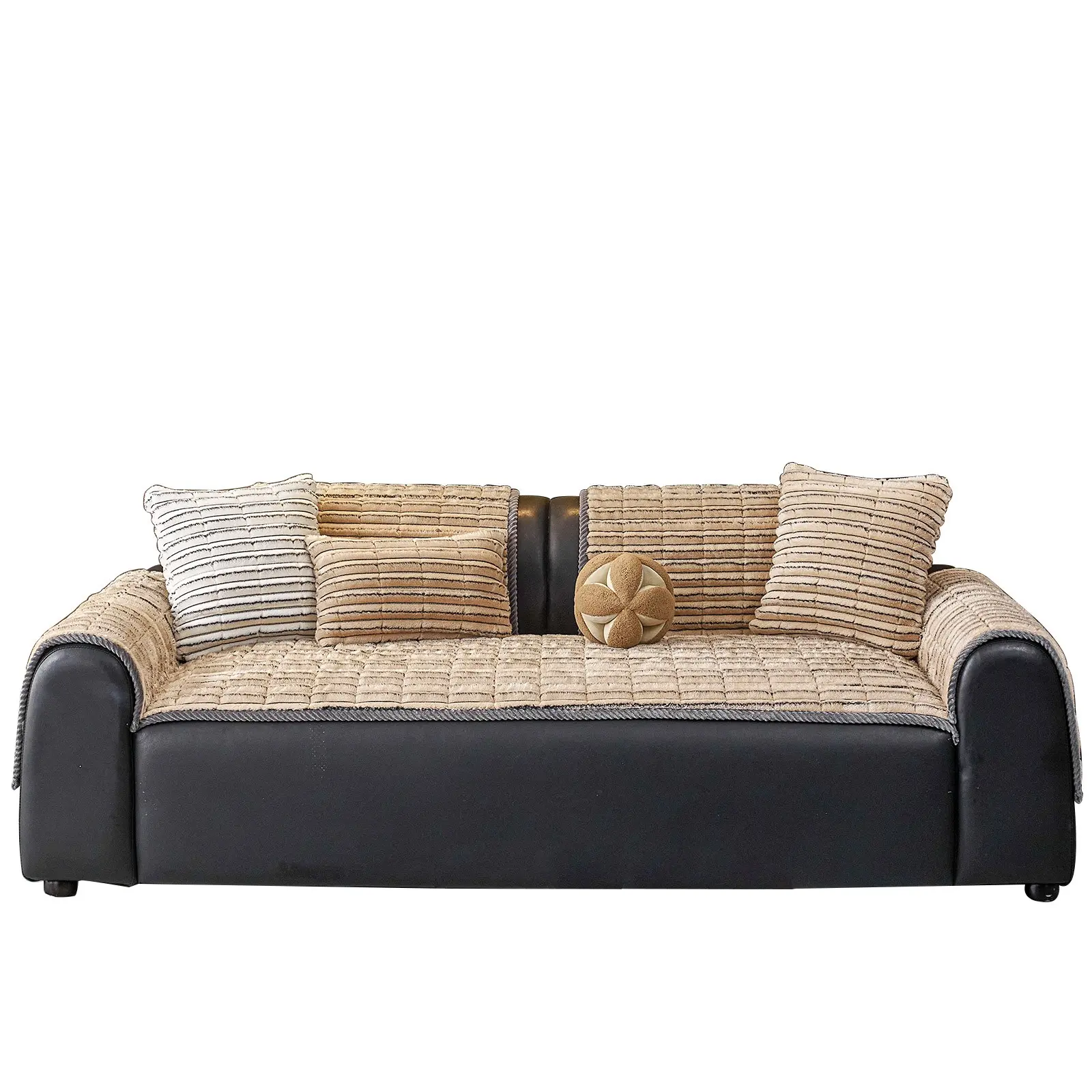 High-Density Vertical Stripe Rabbit Fur Mimic Sofa Pad, Temperature-Regulating, Waterproof, Multi-Color, Pet-Proof, All-Season Use