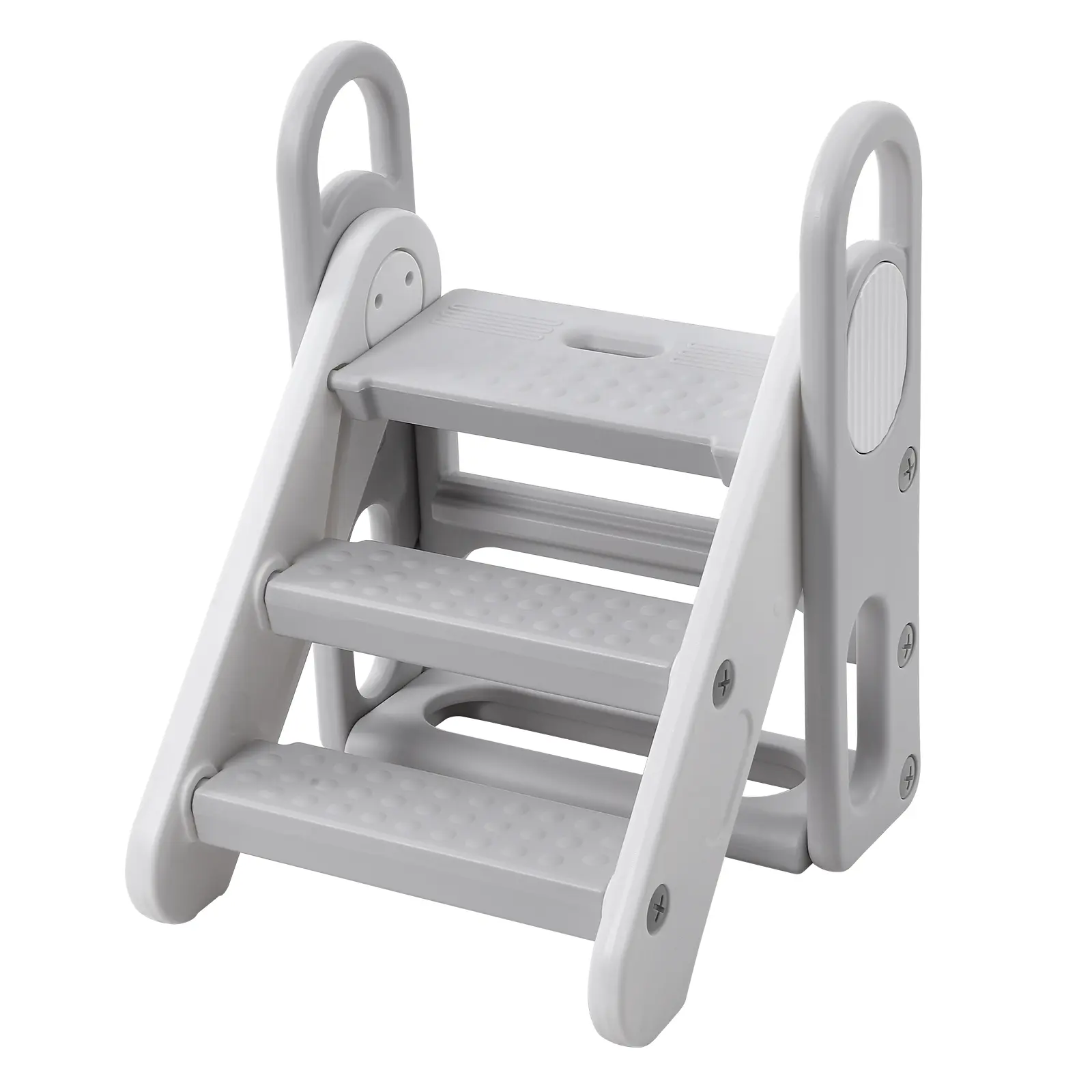 Kids Folding Step Stool with Handles, 3-in-1 Adjustable Toddler Stool for Kitchen Bathroom Potty Training, Non-Slip Safe Plastic Ladder, CPC Certified, Space Saving