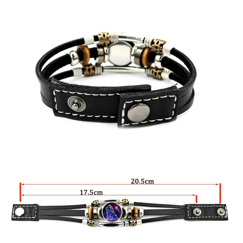 New Twelve Zodiac Signs Luminous Leather Bracelet Vintage Punk Multi-layer Woven Beaded Bracelet Jewelry