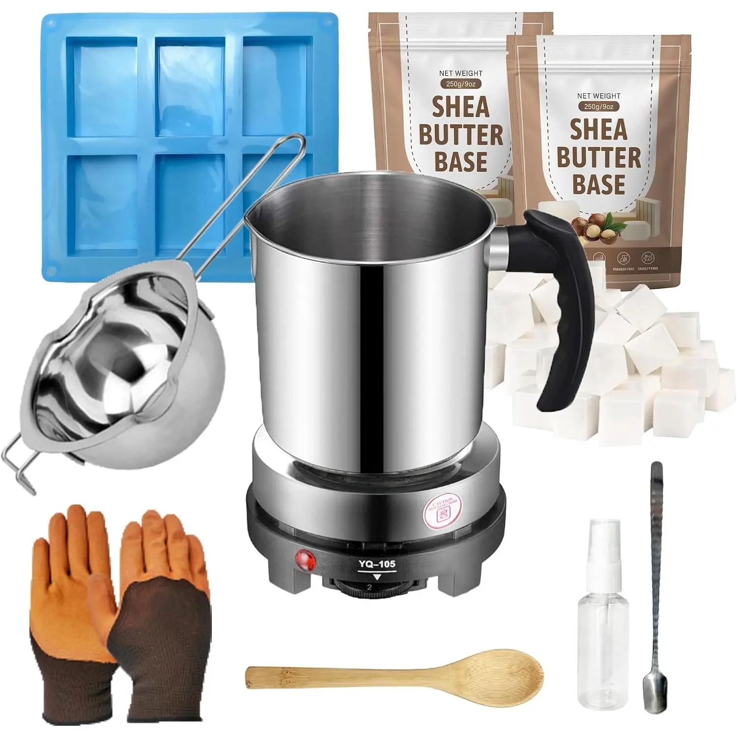 Soap Making Kit for Adults with  Hot Plate,  DIY Soap Making Supplies Kit Including 1.1 lb Shea Butter Soap Base, Pouring Pot, Silicon Mold Craft Project Making Soaps Kit