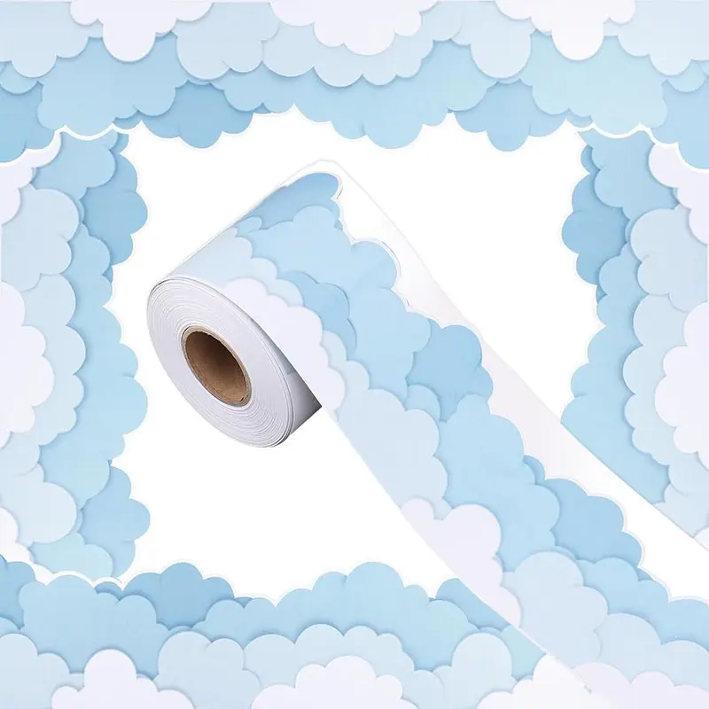 Cloud Bulletin Board Border Trim - Die-Cut Adhesive Wall Decals for Classroom, Office, Kids Room, Windows, Blackboard