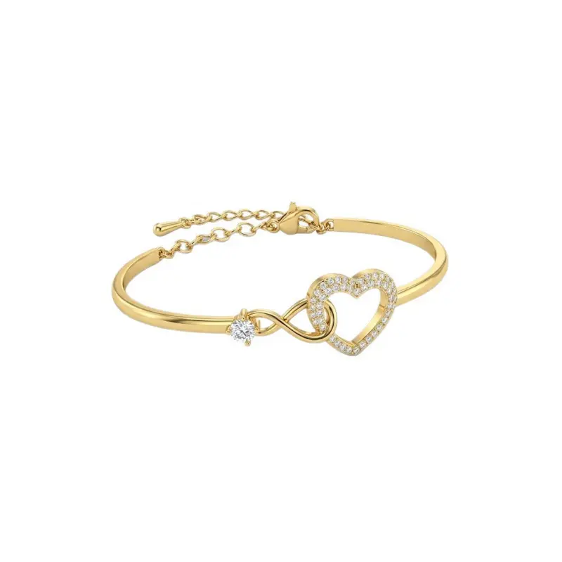 Infinity Heart Zircon Bangle, Copper K Gold Plated Adjustable Bracelet, Romantic Love Jewelry For Women
