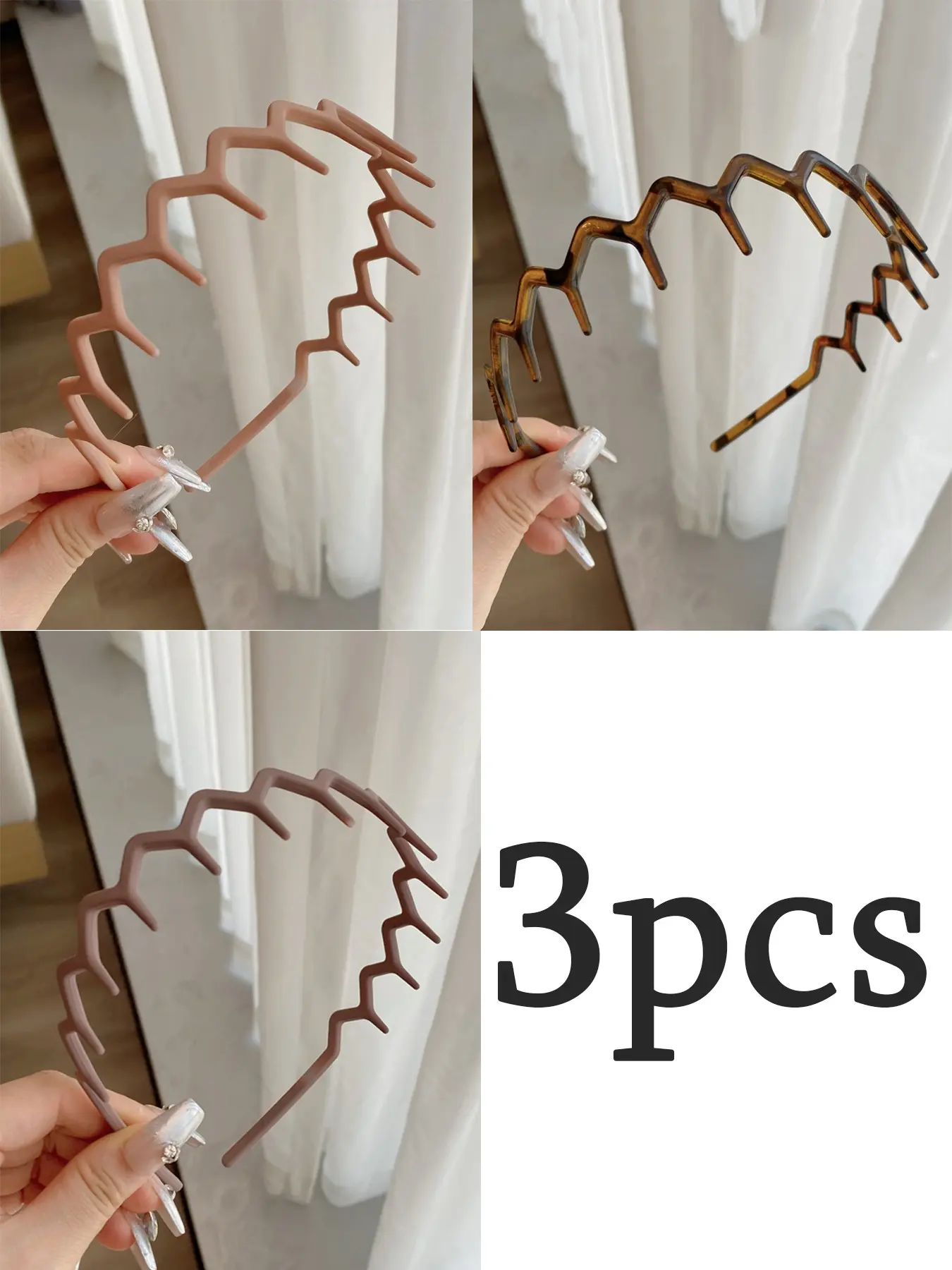 3pcs Unisex Z-Shaped Headbands, Toothed Plastic Hair Bands, Slim Anti-Slip Comb Headbands, Casual Stretch Design, Non Slip Headbands, All Seasons Use