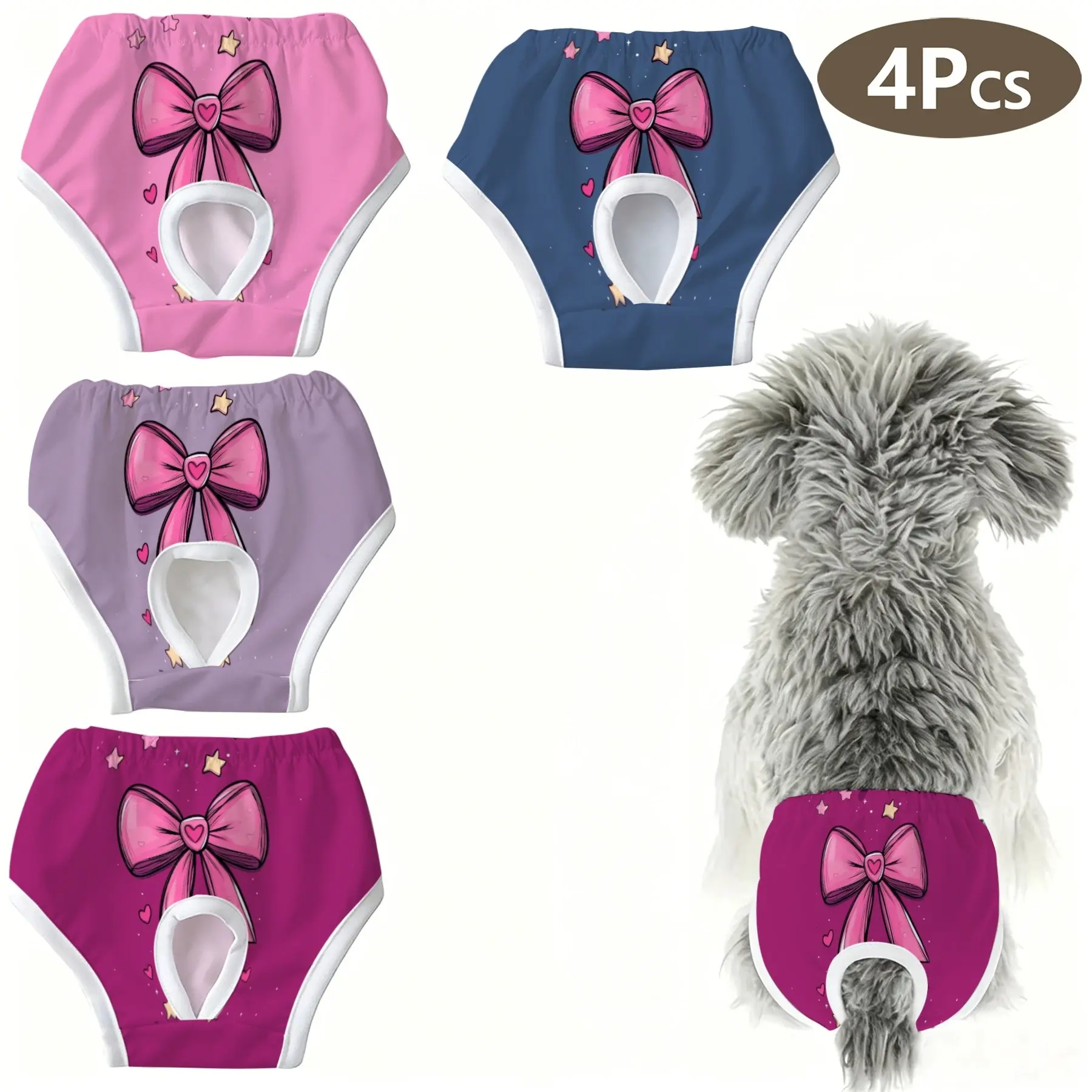 4 Pcs Cute Pet Pants, Bow, Leopard Print, Small Dogs & Cats, Unscented, Anti-Interference Underwear, Holiday, Home, Travel, Puppy Diapers