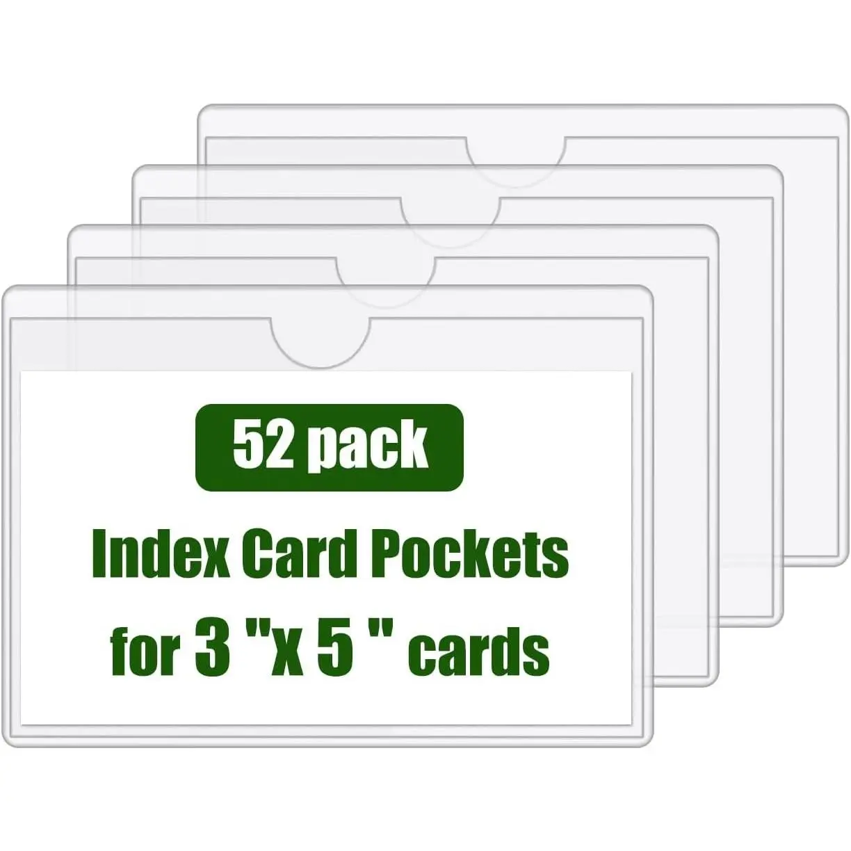 52 Pack Label Pockets for Storage Bins, 3x5 Sticky Index Card Holder Clear Adhesive Pockets 3'' x 5'', Plastic Labels for Tote Library, Classroom Box Organization