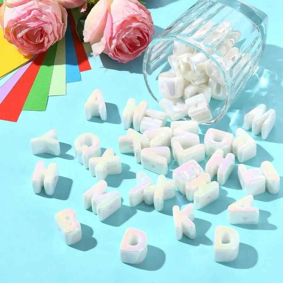 90-100Pcs Large Letter Beads Rainbow Acrylic Alphabet Letter Beads Random Mixed Alphabet Shape Bead For Bracelets Keychains Jewelry Lanyards Making
