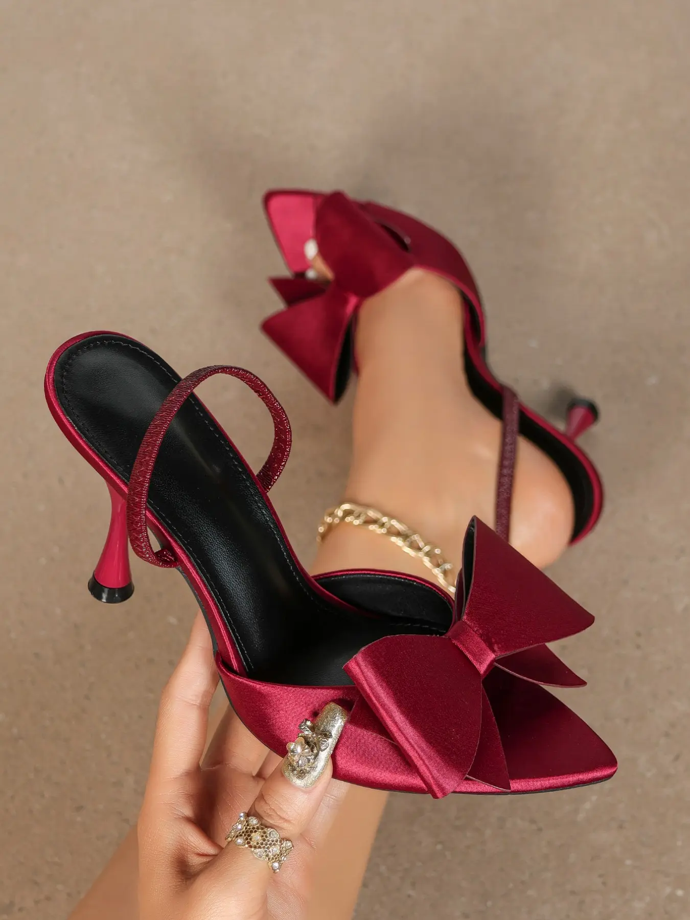 Bow Pointed Toe Stiletto Red Elegant Floral Sandals, Colors, European Style, Perfect for Summer Beach Parties