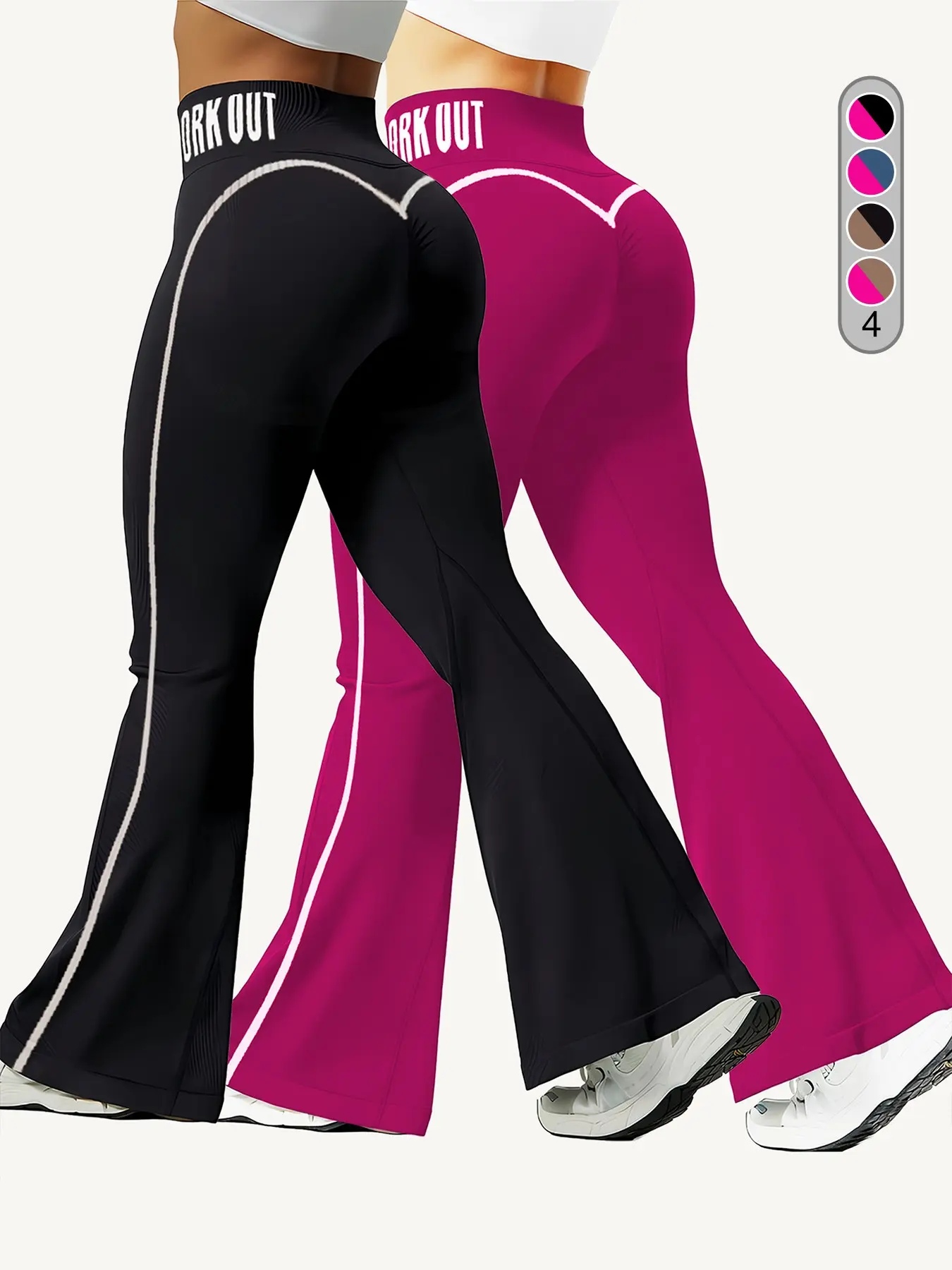 Women's Two-Piece Colorblock Letter Sporty High-Waist Tight-Fit Bell Bottoms, Fitness High Waisted Yoga Pants, All-Season Regular Clothing, Activewear For Fitness