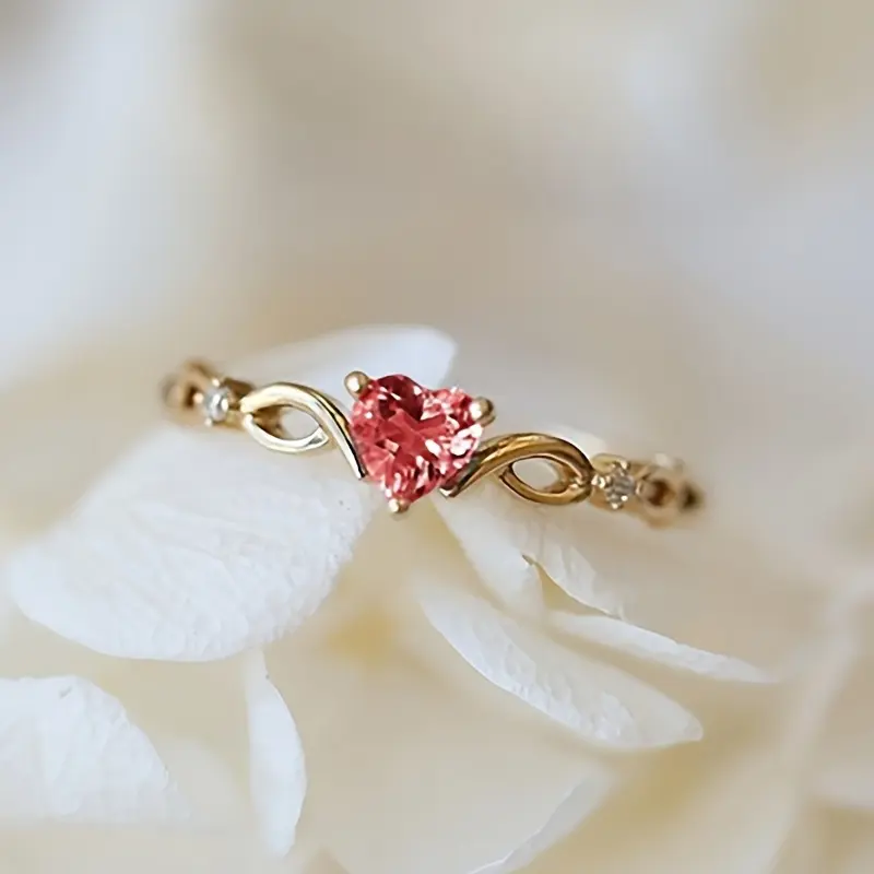 Women's Elegant Heart-Form Synthetic Ruby Engagement Ring - 1 Piece, Luxurious Look Gold Tone, Ideal for Weddings, Stylish Artificial Gemstone Jewelry Gift for Brides anniversary band unisex men prong set will work birthstone dark aesthetic exquisite