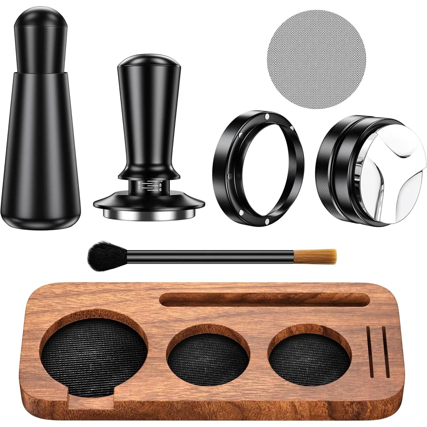 7 Pack Espresso Accessories Kit,54mm Espresso Tool Kit Espresso Tamping Station Coffee Distributor Tamper WDT Tool Dosing Funnel Expresso Puck Screen Christmas Gift for Espresso Lovers