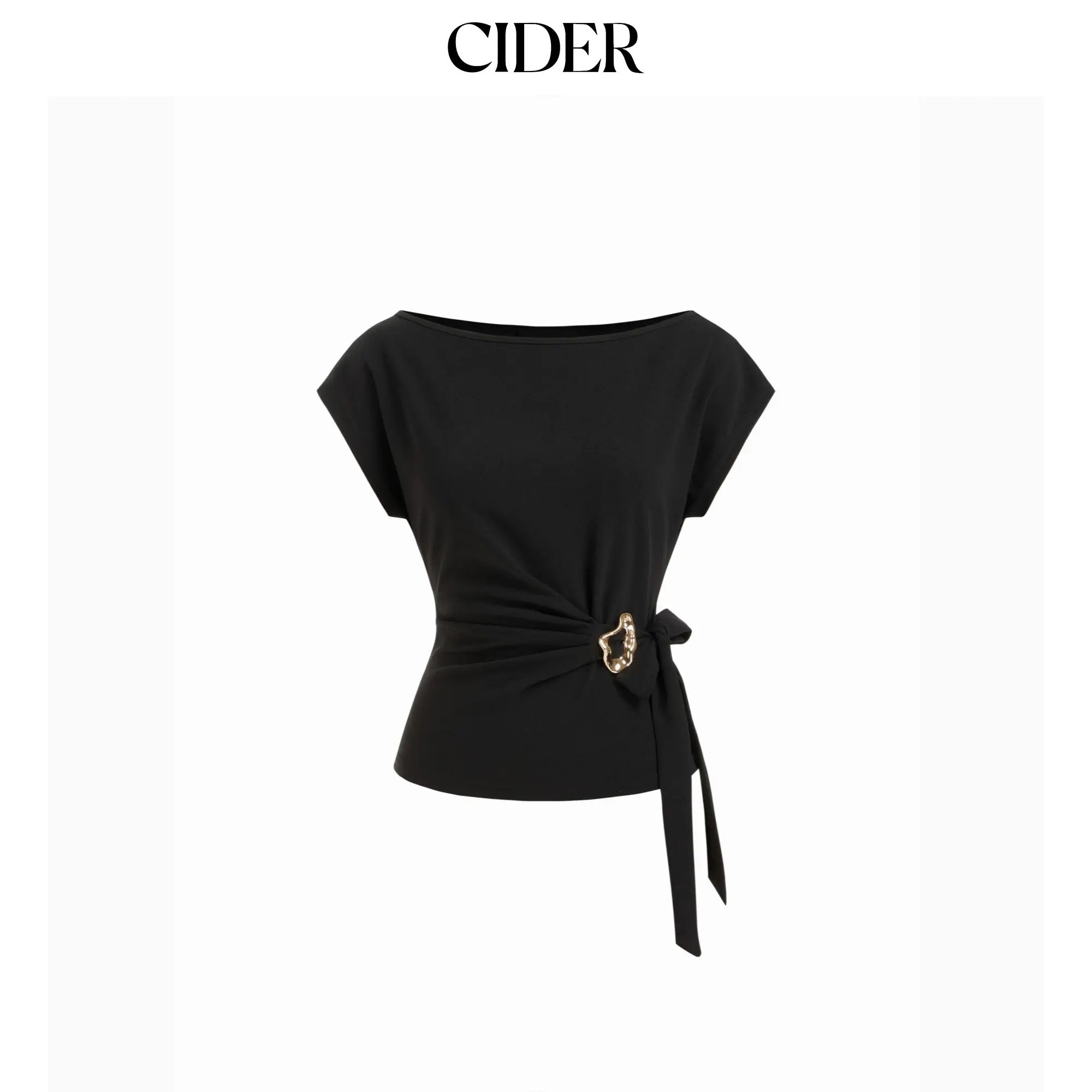 Cider Twist Knot Short Sleeve Metal Detail Tee