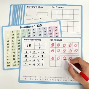 10 Piece Math Manipulatives Set for K-2 Grade (5-8 Years), Dual-Sided Dry Erase Board 1-120, Ten Frames, Number Line, Counting Practice