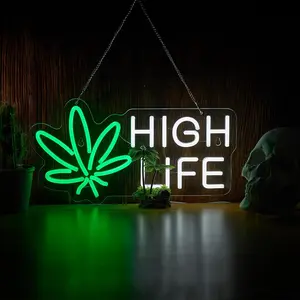 High Life Neon Sign Dimmable LED Light for   Leaf Wall Decor Club  Bar Shop LED Neon Lights Cannabis Weed Neon Art Signs Decor