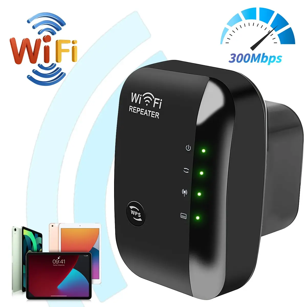 WiFi Signal Booster, 2.4GHz Long Range Wireless Extender, Internet Extender, WiFi Repeater, WiFi Extenders, 5000 Sq. Ft Coverage, 300Mbps Network Amplifier, WPS One Key Pairing, Dual Working Mode for Smart Home, Living Room & Bedroom