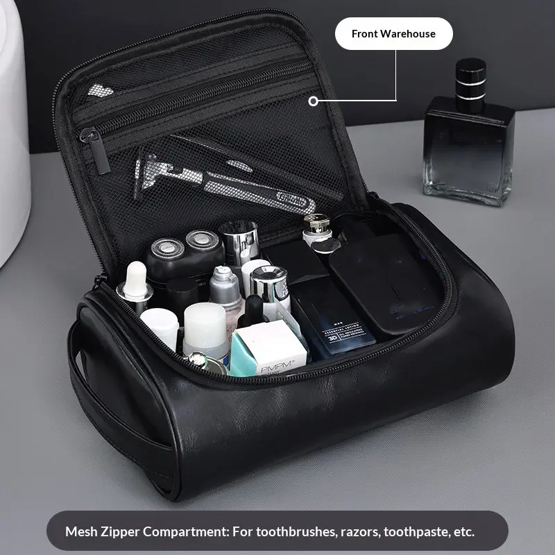 Waterproof PU Travel Cosmetic Bag, Multifunctional Men's Wash Bag, Portable Toiletry Organizer, Durable Makeup & Shaving Pouch, Business Travel Essential, Toiletry Bags