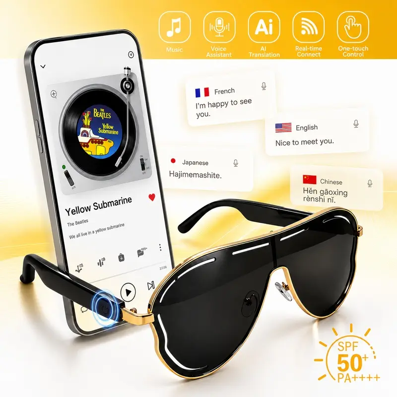 Smart Glasses, Smart Sunglasses With Camera, AI Real-Time Translation Sunglasses, Bluetooth Open-Ear Audio, UV Protection, Touch Control & Remote Camera, Hands-Free Calls & Voice Assistant, Audio Sunglasses