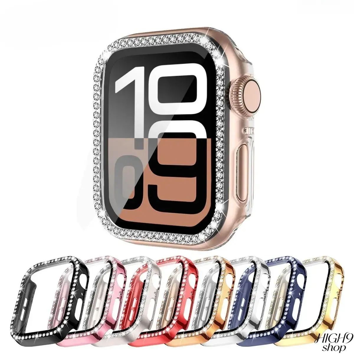 4 Pack Single Row Rhinestone Inlaid Hard PC Protective Cases, 2-in-1 Bumper Covers With Built-in Tempered Glass, Full-Size Shockproof Wearable Accessories For Smart Watches, Only Protective Cases Included