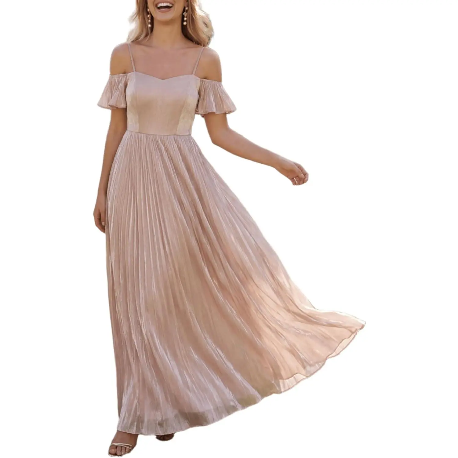 Ever-Pretty Women's Summer Flowy Lightweight Bridesmaid Dress Short Sleeve Maxi Formal Wedding Guest Dresses 02804