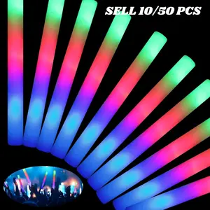 10/50 Foam Glow Sticks with 3 Modes Colorful Flashing, Foam Light Up Sticks, LED Light Sticks, Glow Sticks Party Pack for Halloween, New Year, Wedding, Raves, Concert, Christmas