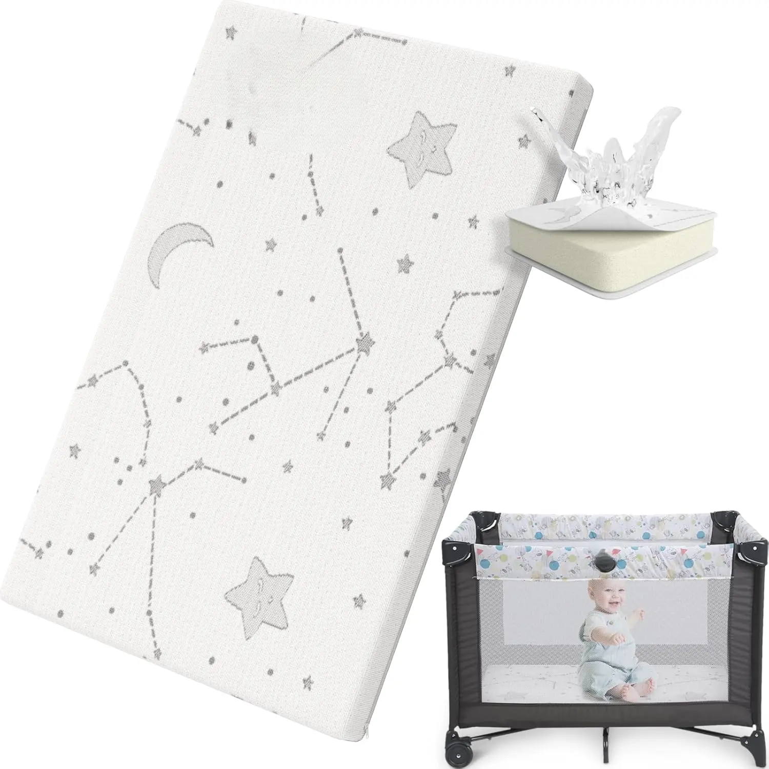 Pack and Play Mattress Topper Baby Pack N Play Mattresses  Playpen and Playard with Washable Cover 38"x26"x1", 1 Pack Firm Foam