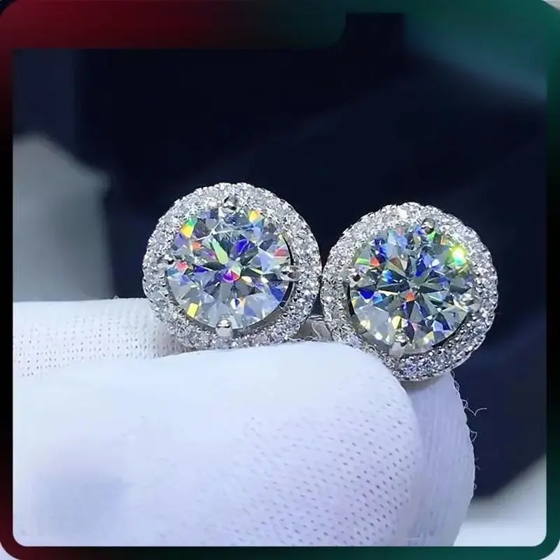 Unisex 925 Sterling Silver Lab-Created Moissanite Stud Earrings, 0.3-2CT Sparkling Solitaire Moissanite Jewelry, Dainty Everyday Gift for Mother’s Day