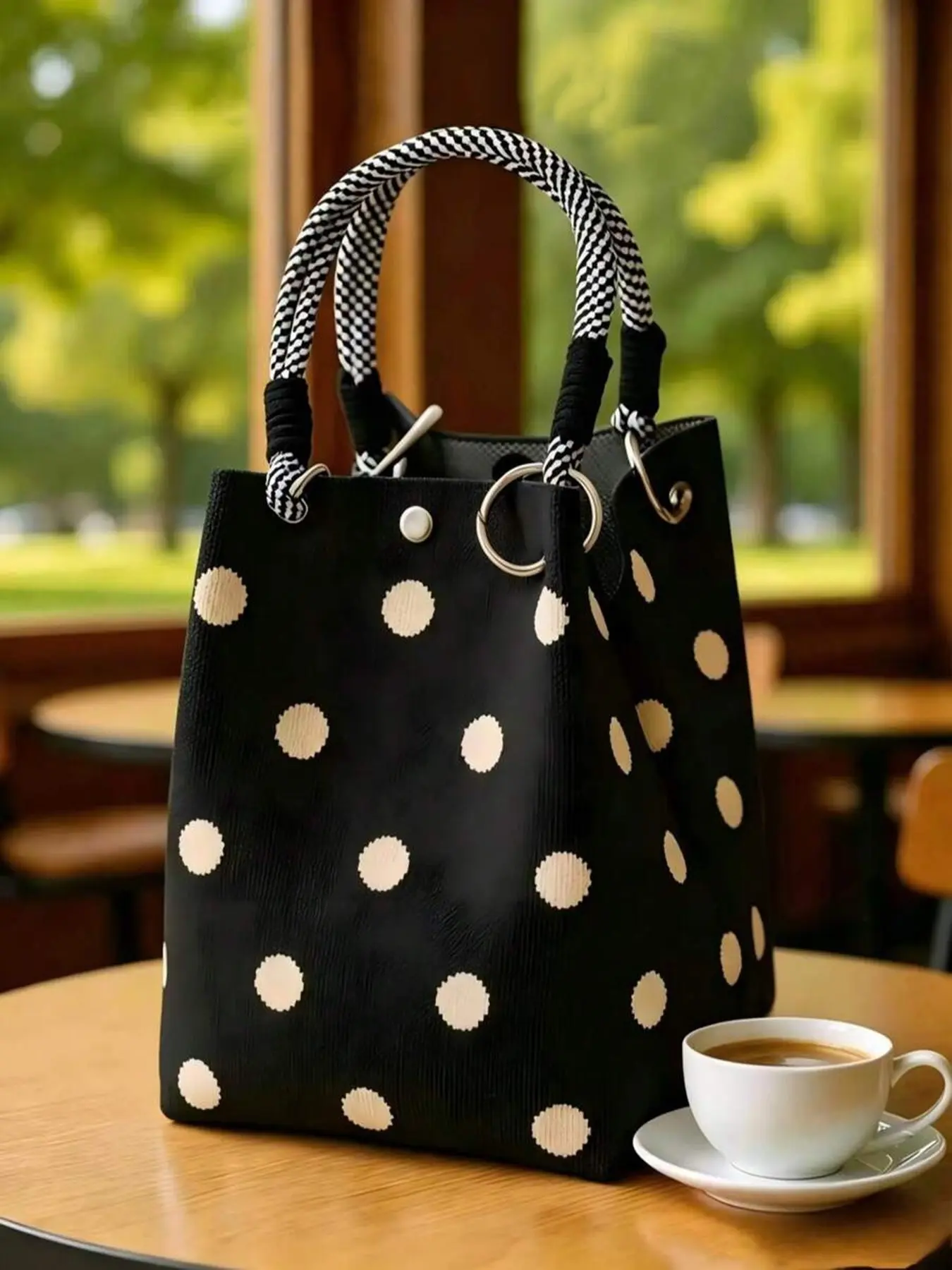 Retro minimalist and luxurious texture polka dot handbag, elegant and gentle atmosphere, fashionable and personalized bucket bag, can accommodate mobile phones, tissues, suitable for commuting to and from work, shopping in the mall