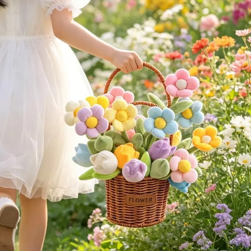 Beautiful Lifelike Tulip Sunflower Plush Toys Soft Stuffed Garden Flower Toys Creative DIY Bouquet Toys Sweet Room&Party Decor