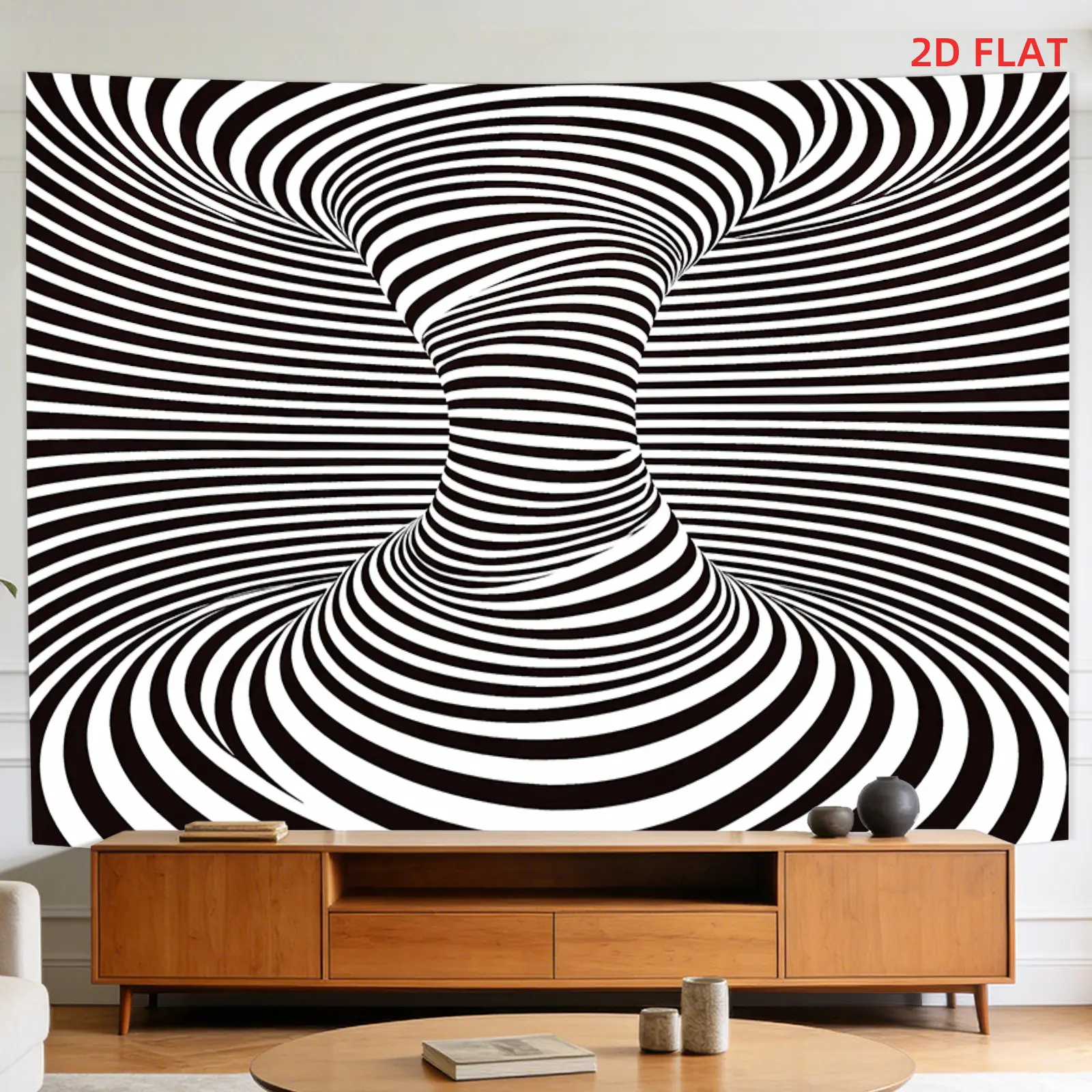 Modern Optical Illusion Tapestry Wall Hanging - Black & White Spiral Stripe Suitable for Living Room, Meditation Space, Office Decor