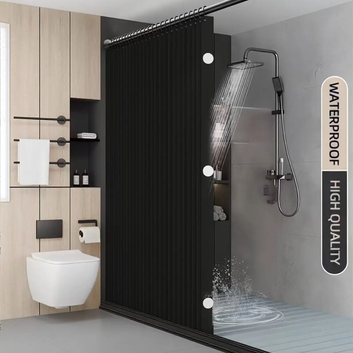 Foldable Bath Curtain Privacy Divider, High-Quality Heat-Resistant Folded Blanket, Hook Holes, Suitable for Hotel & Home Bathroom, Shower Curtain