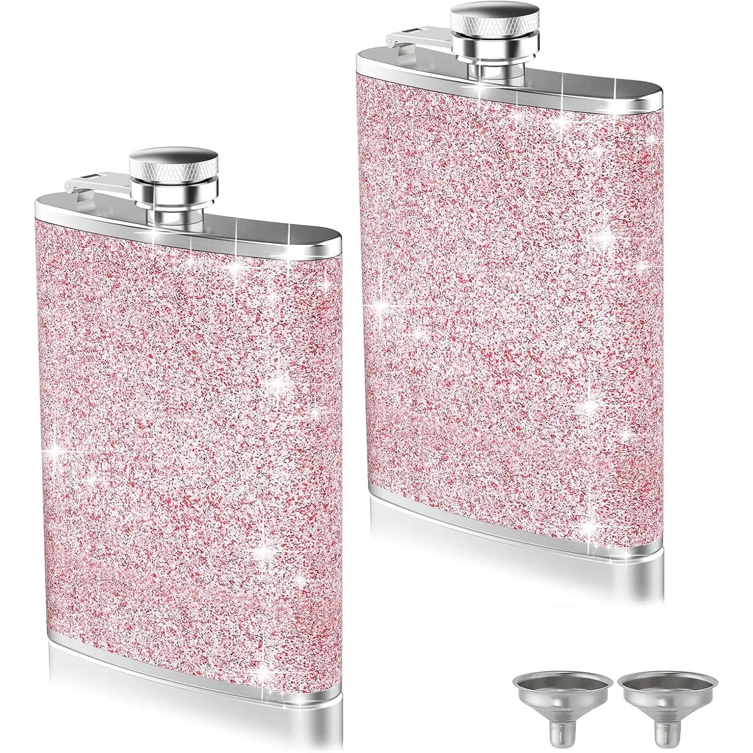 2-Pack 8 Oz Bling  Flasks for ,  Leakproof Thin Stainless Steel Flasks Pocket Flask with Funnel for Women, Portable Metal Flask for Camping Outdoor Activity Wedding Party ,