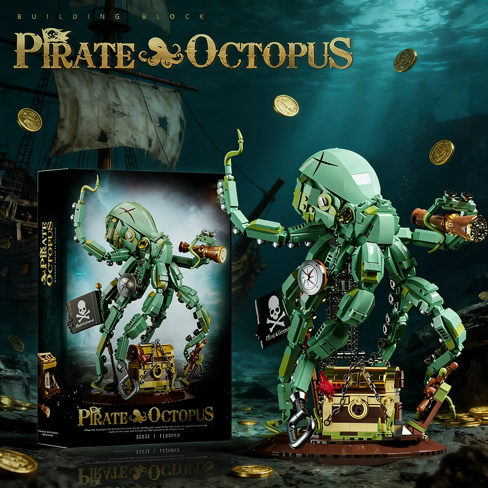 1128pcs Octopus Building Block Set - Model Building Kits, Collectible Construction Set, DIY Playset with Bricks & Parts, 3D Puzzle for Kids’ Birthday/Christmas Gift