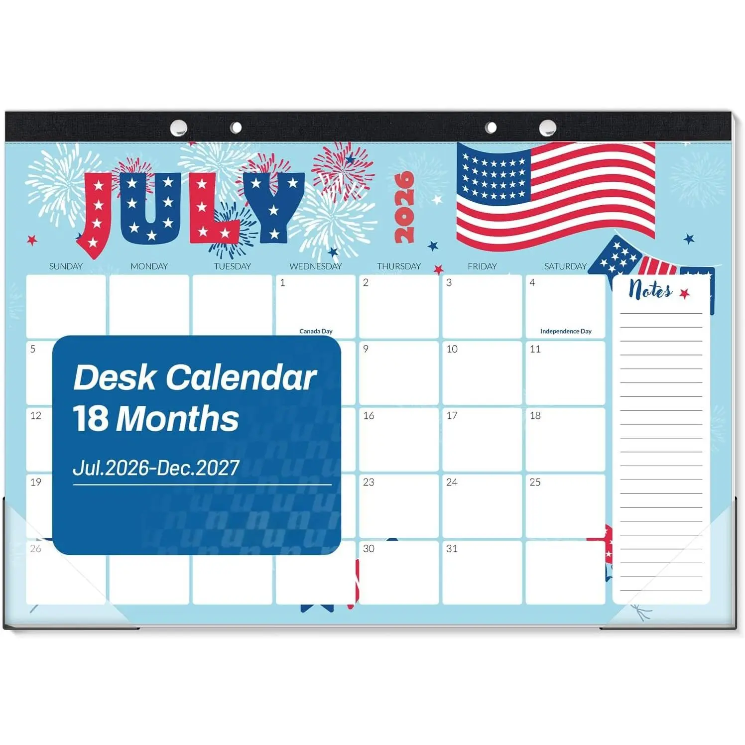 Desk Calendar 2026-2027, 17" x 12", 18 Month Calendar Jul. 2026 - Dec. 2027, Calendar 2026-2027 With Notes, for Planning, Organizing in Family, School or Office, Cute
