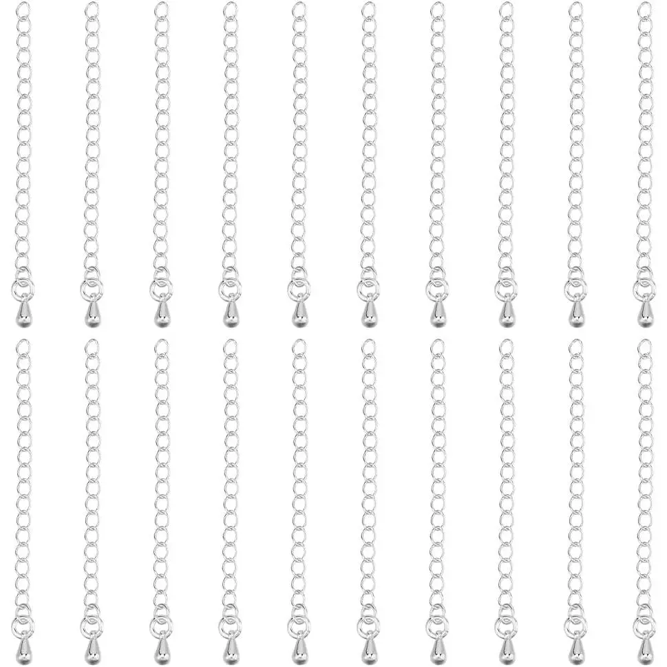 1 Box 20 count Bracelet Extender Chains Bulk 925 Sterling  Plated Brass Metal  Drop  Extension Curb Chains Tails for  Making Necklaces Bracelets DIY Crafts Supplies