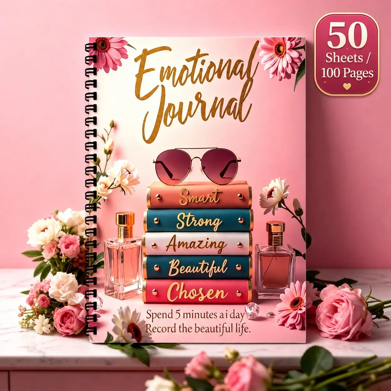 5-Minute Daily Gratitude & Positivity Journal, Gratitude Journals, Spiral Bound Motivational Planner, Floral Design with Inspirational Quotes, Highquality Paper, Gift for Birthdays, Christmas, Aesthetic Planner, Creative Writers