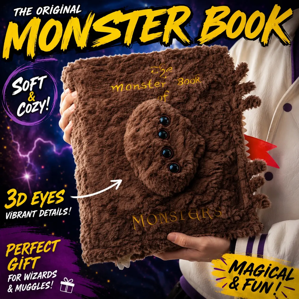 Monster book plush pillow | Magic spellbook throw cushion cover | Fluffy brown monster decor | Cozy reading nook essential | BookTok room aesthetic | Unique fantasy book lover gift! Tap link to shop ✨