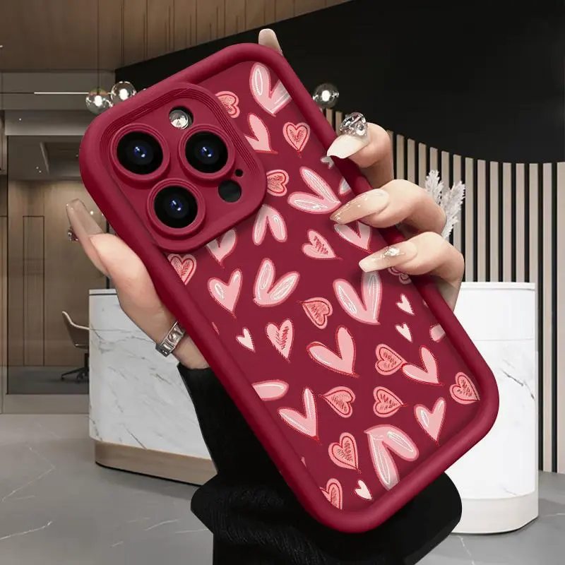 Romantic Heart Case for iPhone 17 Air 16 15 14 Pro Max 13 12 11 X XS Plus Rugged Durable shockproof Anti-Scratch soft Silicone case Protection Cellphone