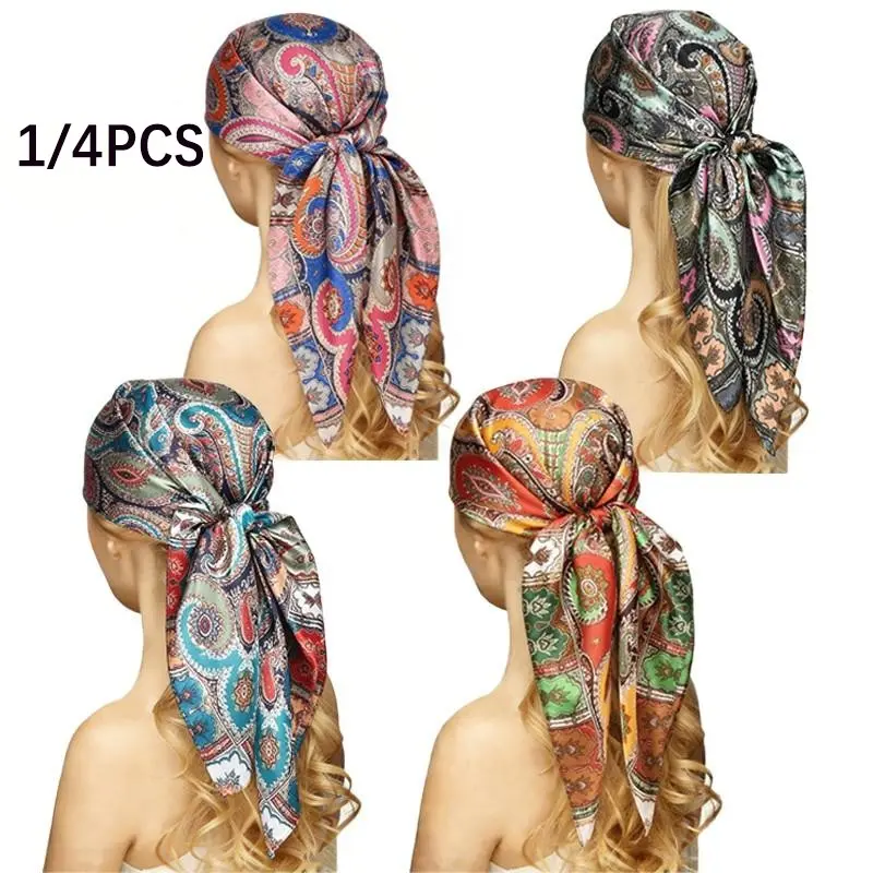 Fashion 4-piece Paisley Pattern Design Headscarf Set - Vintage Hairband, Scarf | Fashion Accessories Suitable for Casual and Bohemian Styles Paisley Print Scarf Boho Style Scarf Printed Polyester Scarf Vintage Print Headscarves