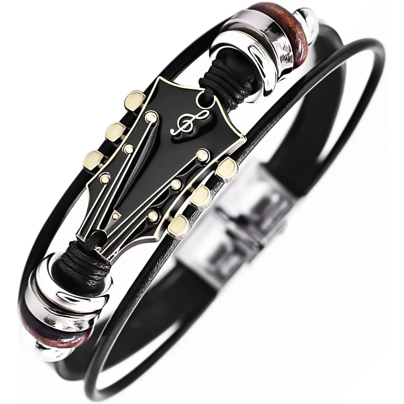 Retro Guitar Leather Bracelet for Men Women Unique Handmade Beaded Braided Ethnic Tribal Multi-Layer Cord Wrap Music Punk Rock Jewelry Gift WristbandGift