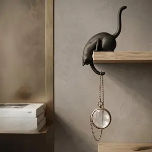 Cute Ledge Hanging Cat Key Holder, Creative Resin Kitten Tail Wall Hook, Decorative Shelf Cat Figurine Keychain Organizer for Home Entryway Decor & Housewarming Gift