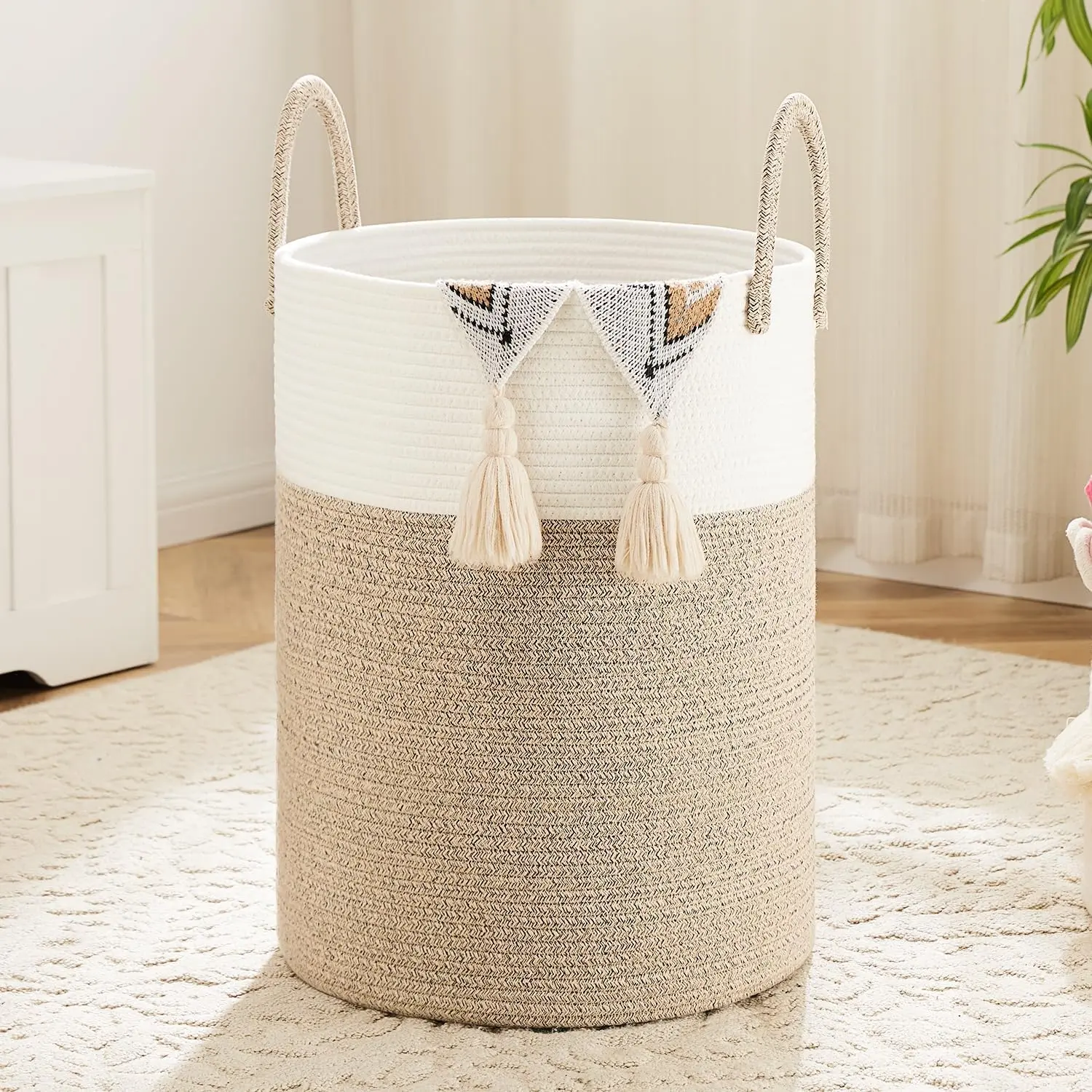 Collapsible Laundry Basket, Woven Cotton Rope Laundry Hamper, 46L/60L/ 80L/100L Laundry Bag For Decor Storage Of Dirty Clothes, Toys And Blankets In Bathroom, Baby Room And Living Room