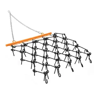 Heavy-Duty Chain Drag Harrow for ATV UTV, 3/8-Inch Steel Tines, 4x4FT or 5x4.5FT, Black or Black-Orange. Tap to Level Your Land.