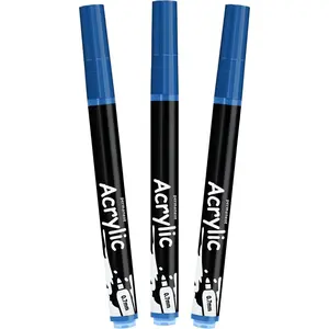 Blue Marker  Pens - Permanent Marker Pens Blue   Water-Based 0.7mm Fine Tip  Quick-Drying (3 in 1Pack)