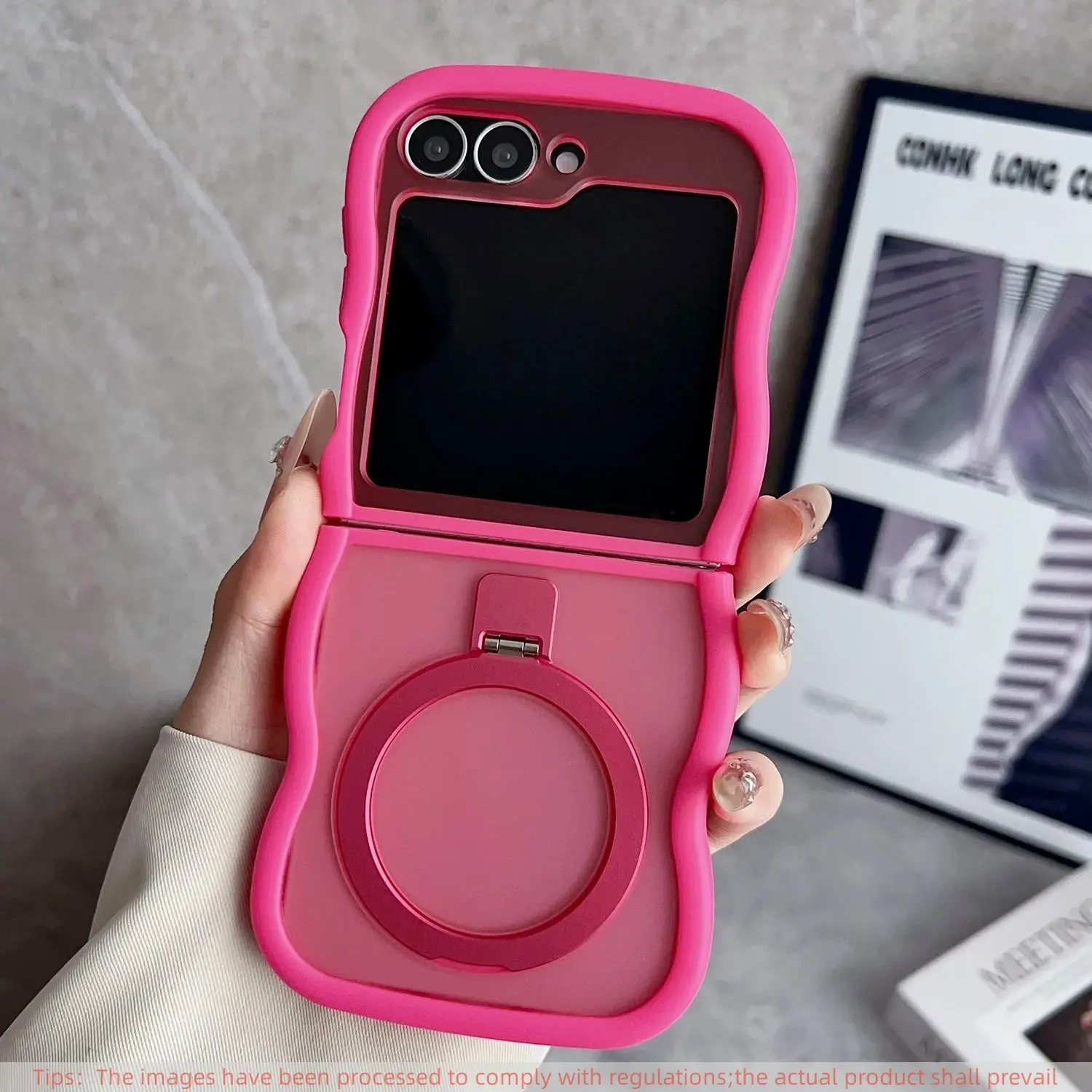 New Wave Edge Phone Case for Samsung Galaxy Z Flip7/6/5/4/3, with Stand, Wireless Charging Support, Anti-Slip Shockproof Foldable Protective Phone Case Cover for Smartphone