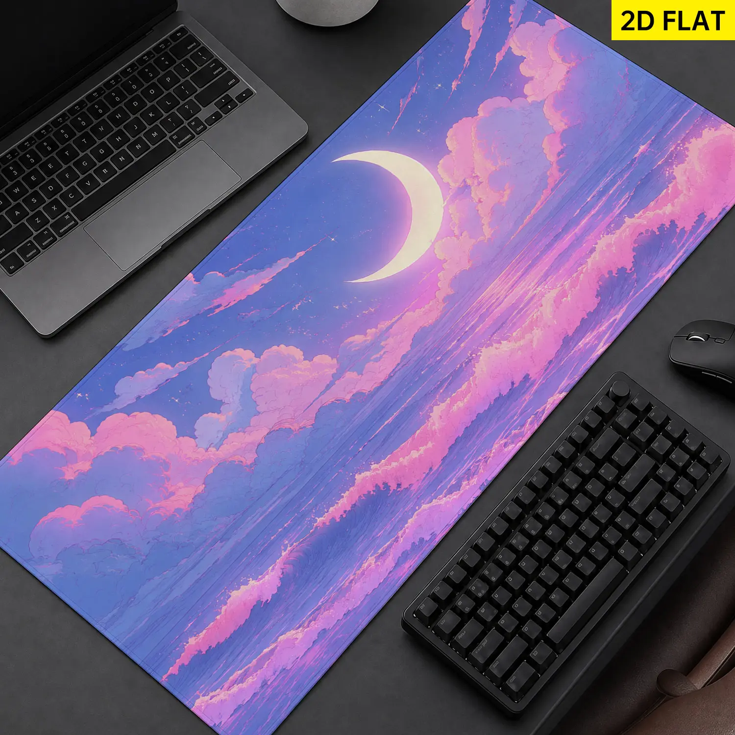 Extra Large dreamy crescent moon ocean clouds Mouse Pad, Non Slip Rubber Pad, Desktop Decoration Drotection Pad, Washable, Lock Edge Multi Size, Premium Multipurpose Mousepad For Home, Office, Gift for Family and Friends