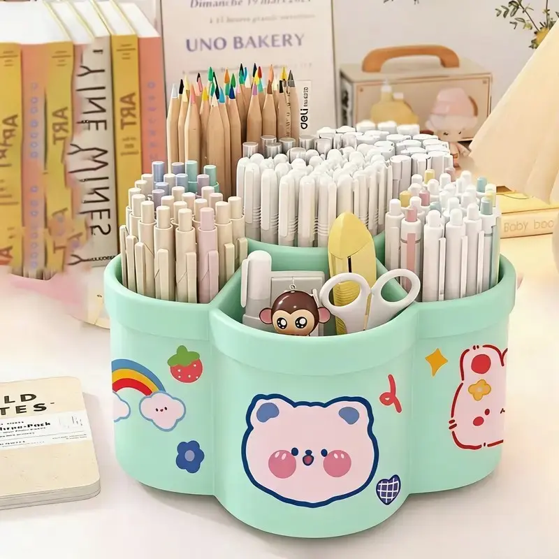 360 Degree Rotating Desktop Storage Set, Multi-Functional Stationery Organizer, Desk Organizer Tidy, Large Capacity, PVC Material, Ideal Gift for Students & Office Workers